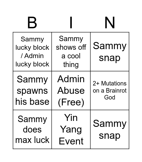 Brainrot Bingo Card