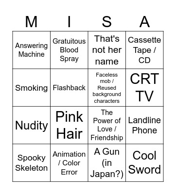 VHS Anime Night Bingo Card