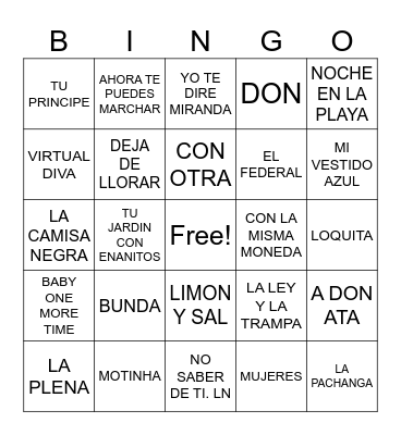 Bingo Musical Bingo Card