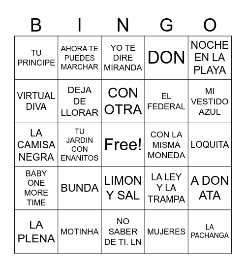 Bingo Musical Bingo Card