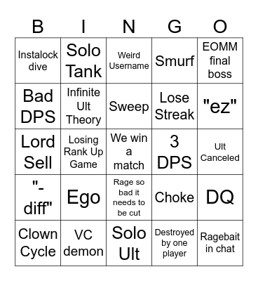 Marvel Rivals Ranked Bingo Card