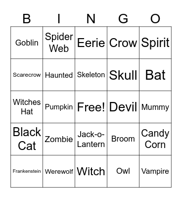 Halloween Bingo Card