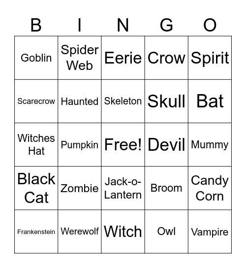 Halloween Bingo Card