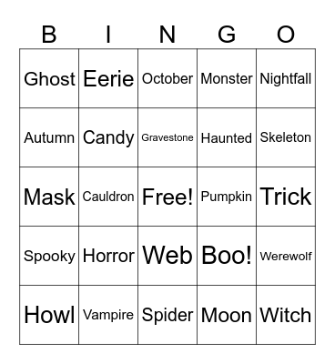 Howl-O-Ween Boo-ngo Bingo Card