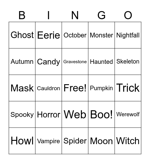 Howl-O-Ween Boo-ngo Bingo Card