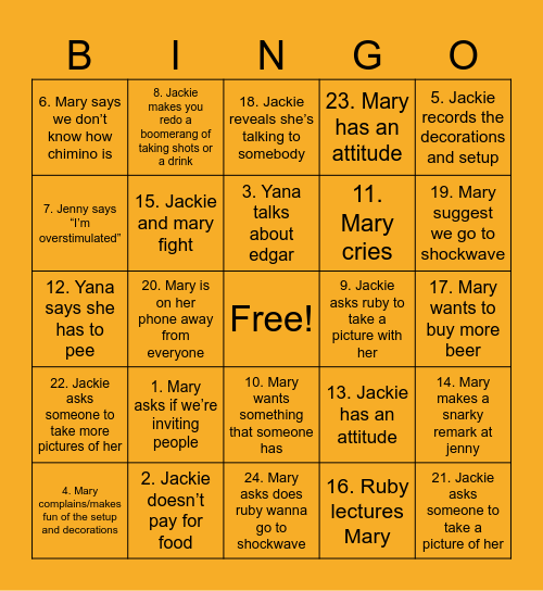 Halloween Party Bingo Card