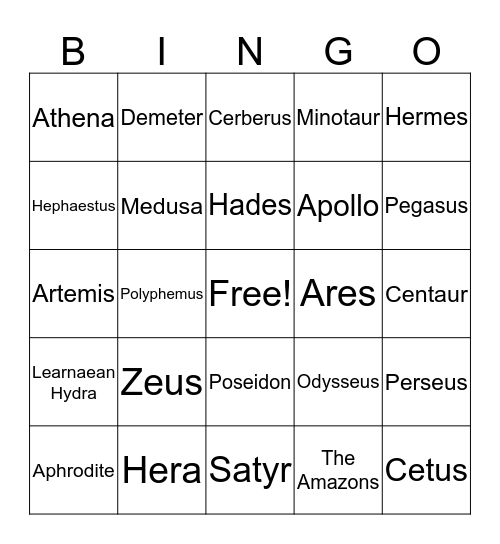 Greek Mythology Bingo Card