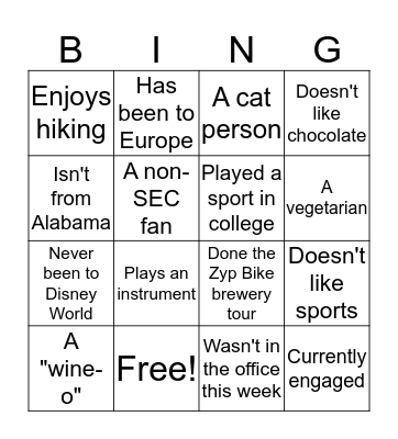 DHG Office Christmas Party Bingo Card