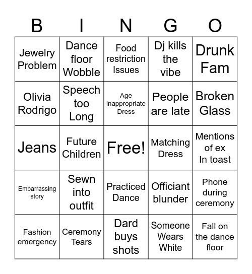 Wedding bingo Card