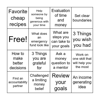 Budgeting Bingo Card