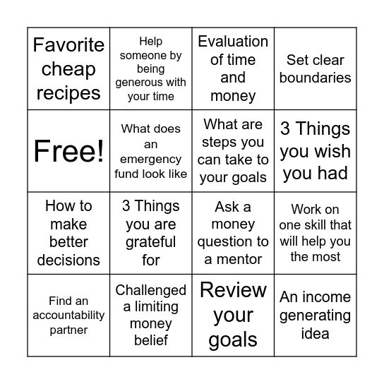 Budgeting Bingo Card