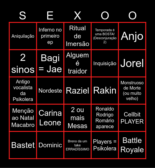 SEXATOMBE Bingo Card