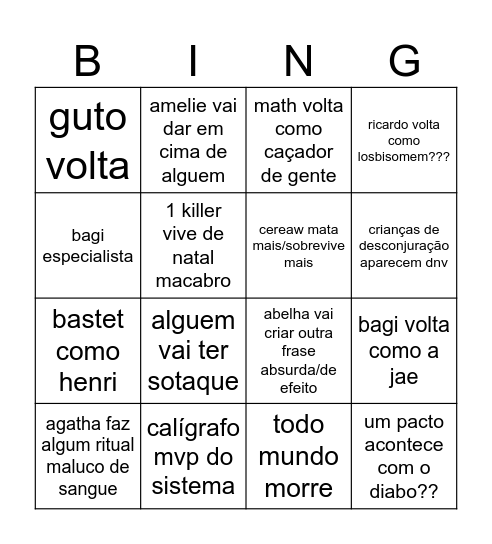 Bingo paranormal hexatombe Bingo Card