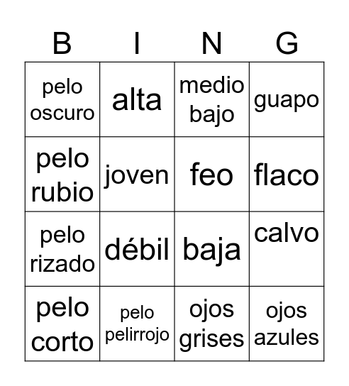 Descripción Física Bingo Card