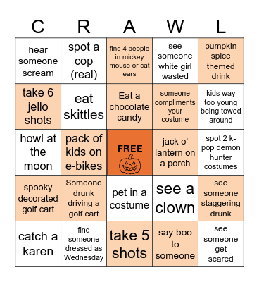 Hallo-crawl Bingo! Bingo Card