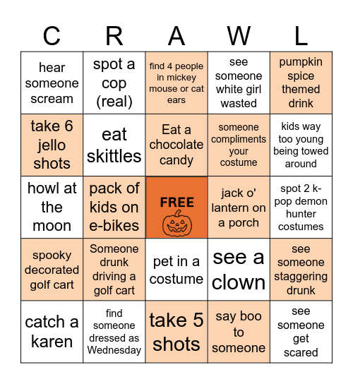 Hallo-crawl Bingo! Bingo Card
