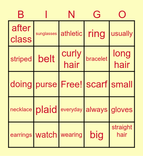 Unit 1 Vocabulary Bingo Card