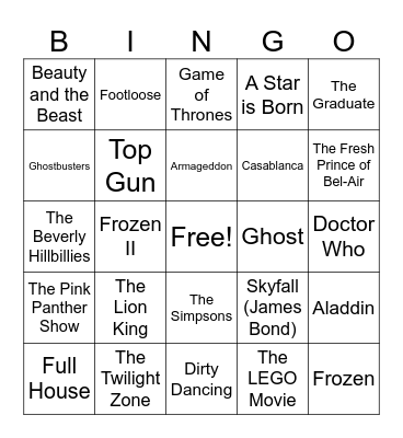 Movies and TV Bingo Card