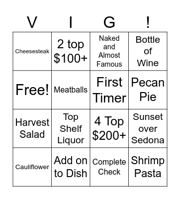 Vig Bingo Oct 25 Bingo Card