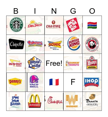 Fast Food Bingo Card