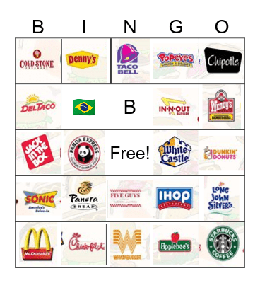 Fast Food Bingo Card