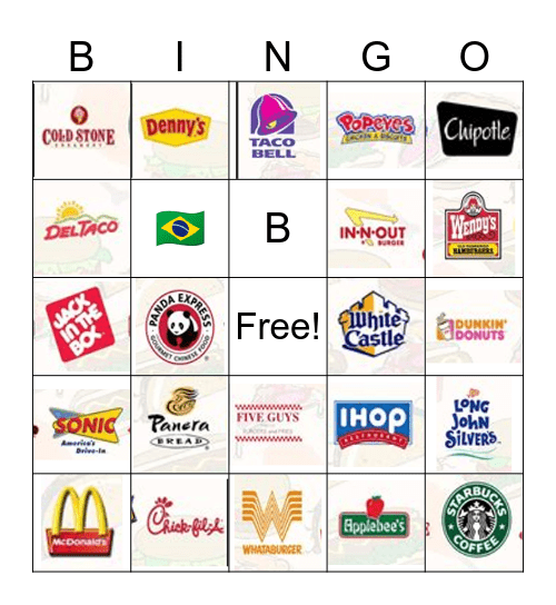 Fast Food Bingo Card