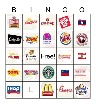 Fast Food Bingo Card