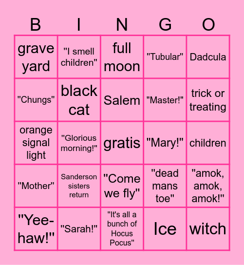 Hocus Pocus Bingo Card