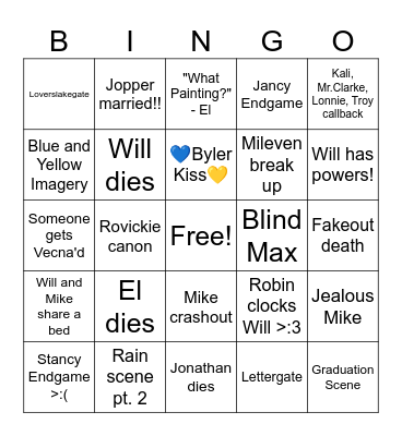 Stranger Things Season 5 Bingo Card
