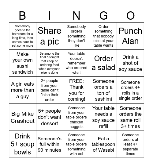 Mori Sushi BINGO Card