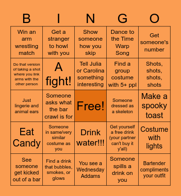 Halloween Bar Crawl Bingo Card