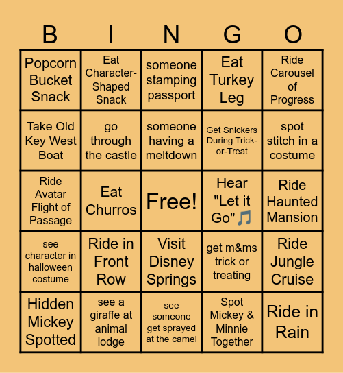 DISNEY BINGO Card