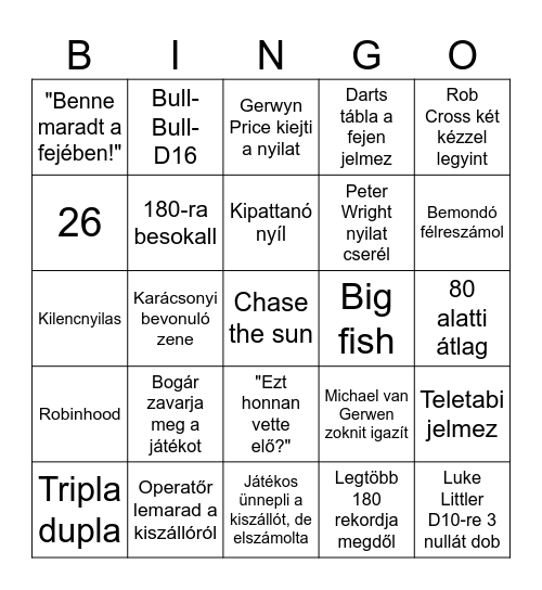 Darts VB 2026 Bingo Card