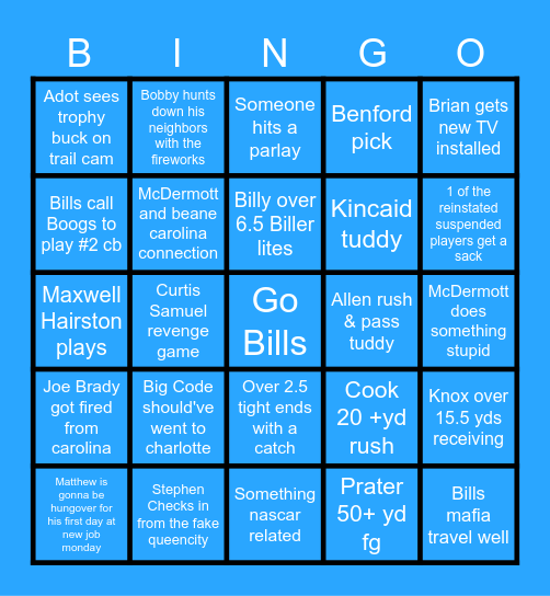 Bills Vs Panthers Bingo Card