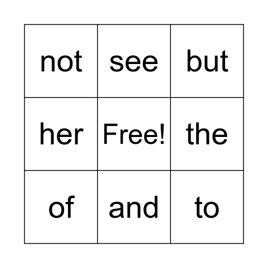 1st grade Super Words Bingo Card