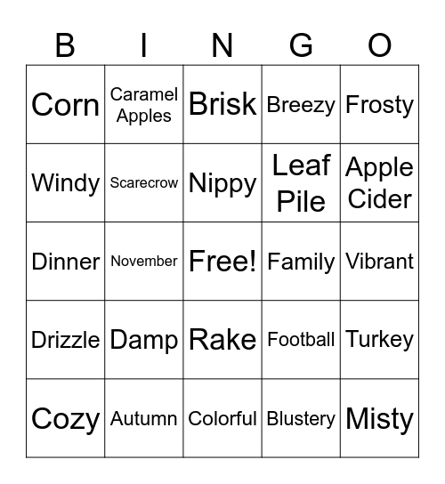 November Bingo Card