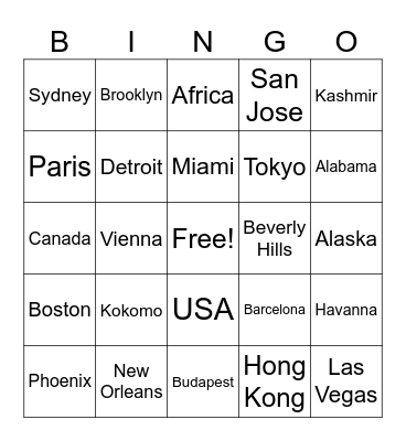 Name That Place Bingo Card