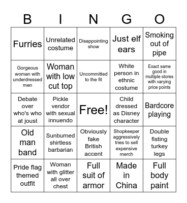 Ren Fest Bingo Card