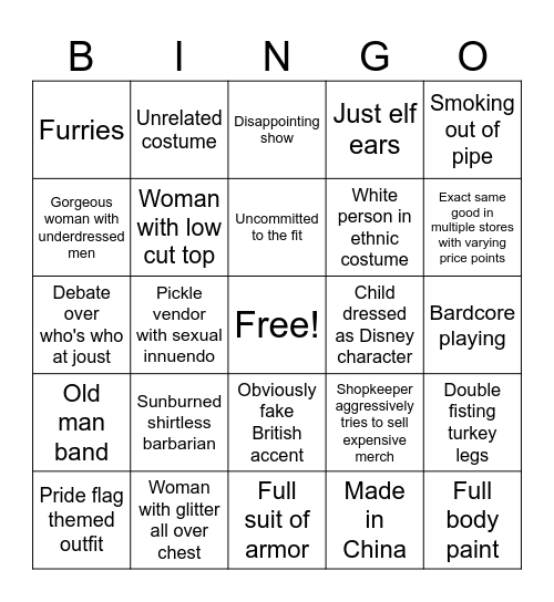 Ren Fest Bingo Card
