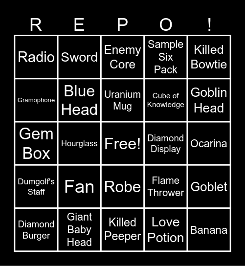 R.E.P.O. Bingo! Bingo Card