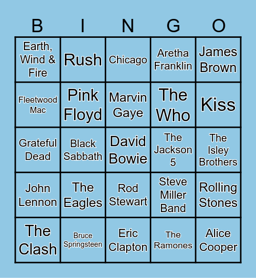 Musicians and Bands - 70's Bingo Card