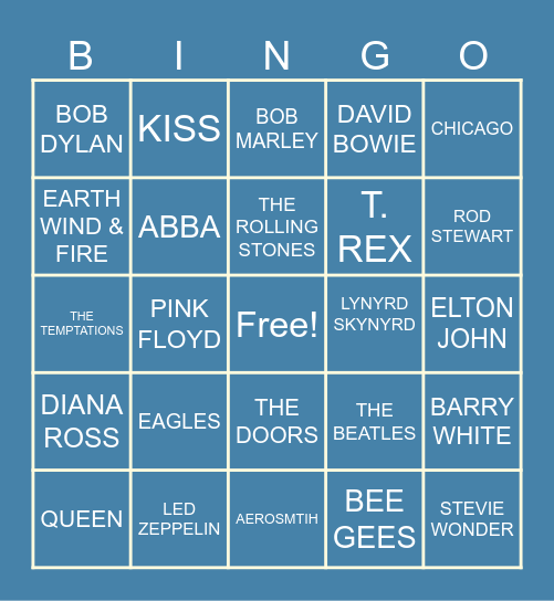 70's ARTIST Bingo Card