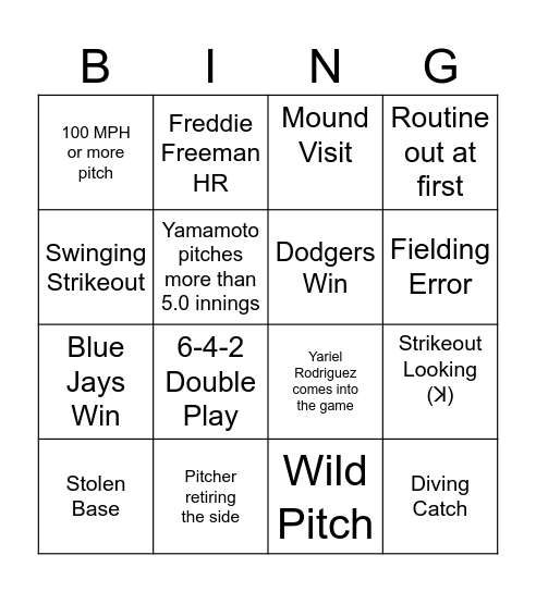 World Series Bingo Card