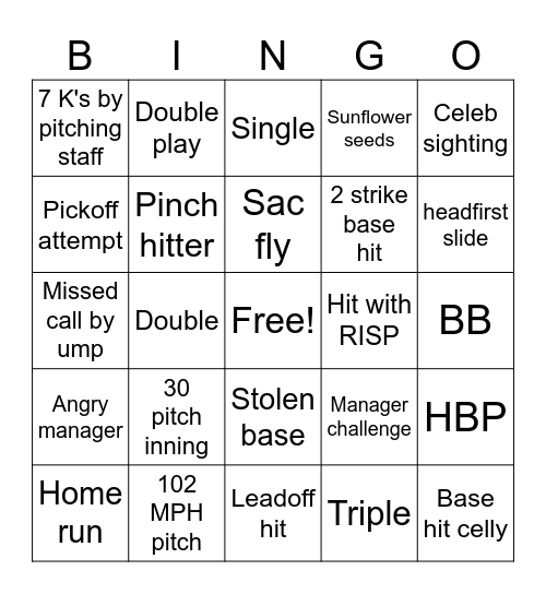 World Series Game 2 Bingo Card