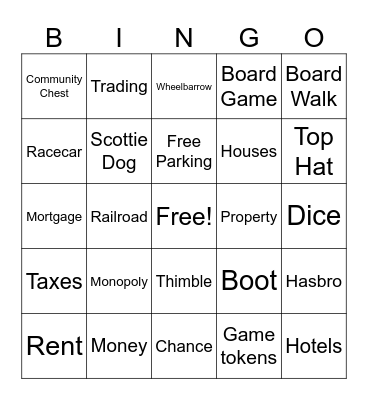 Monopoly Bingo Card