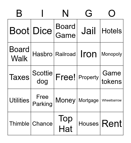 Monopoly Bingo Card