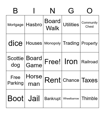 Monopoly Bingo Card