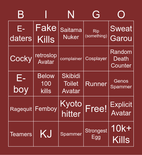 Strongest bg Bingo Card