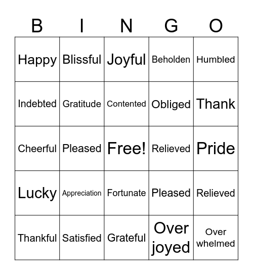Thankful Bingo Card
