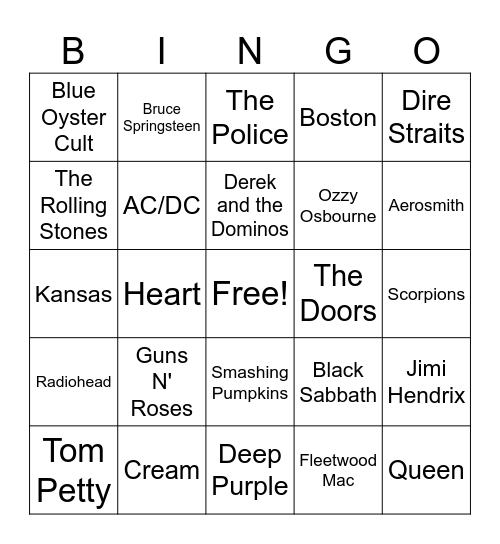 Legends of Rock Bingo Card